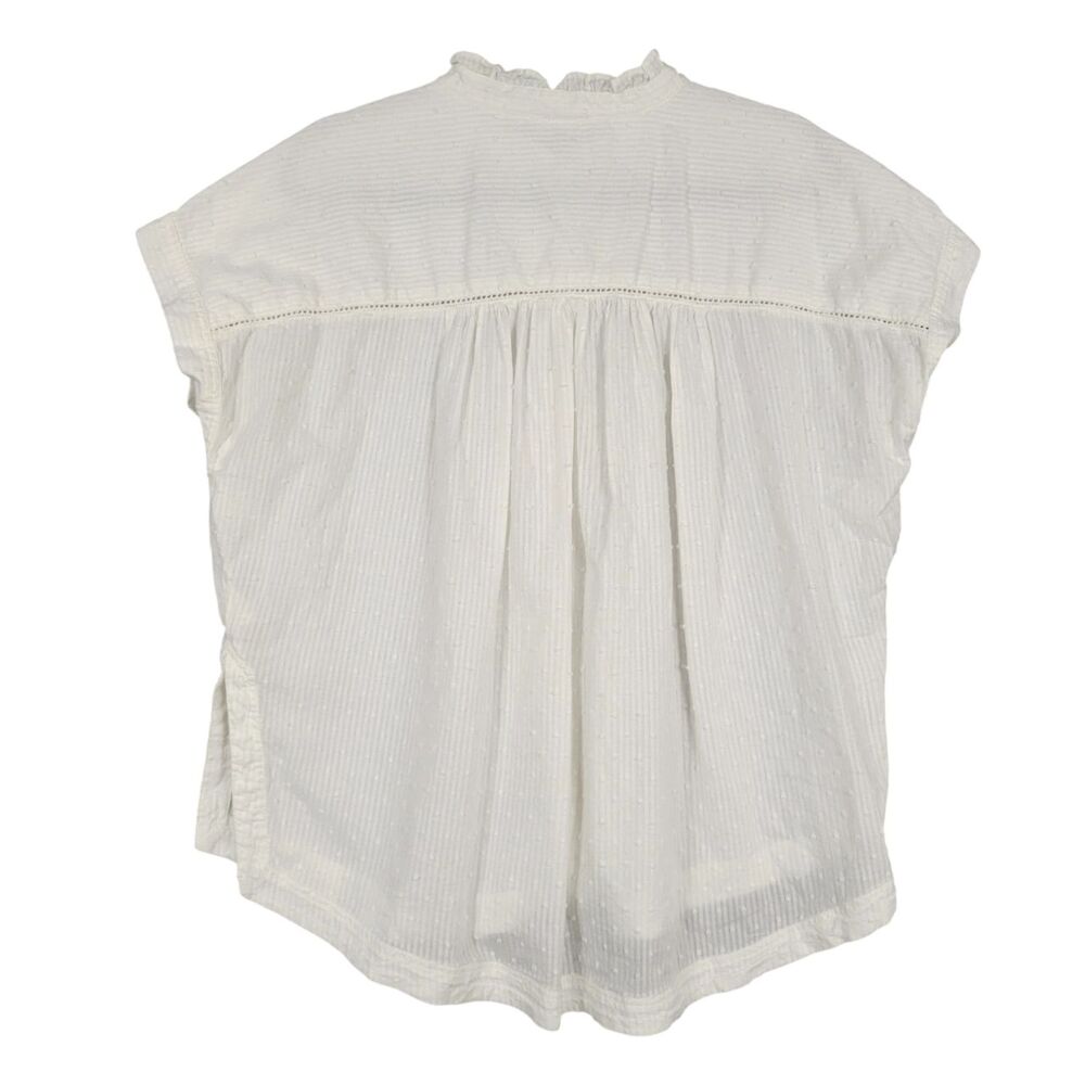 PILCRO Oversized Ruffled Blouse White Swiss Dot Striped Button Up Top SIZE XL - Picture 5 of 15